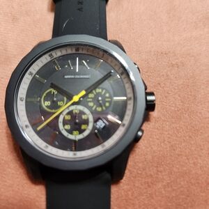 NWT Armani Exchange Black Watch with Yellow Accents